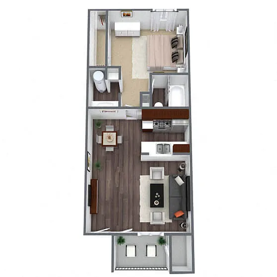 Floor plan A2: 1 Bed 1 Bath