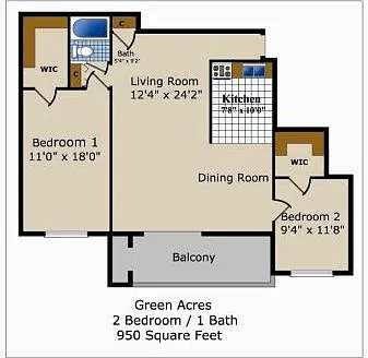 Floor plan Large Two Bedroom One Bath