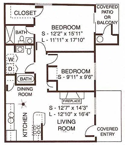 Floor plan 2 Bedroom / 2 Bathroom