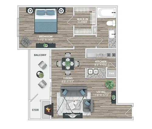 Floor plan A2 | 1 Bed | 1 Bath