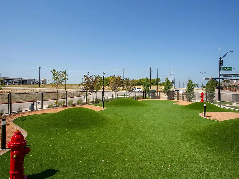 Fenced-In Dog Park Featuring Rolling Turf and Pet-Friendly Zones