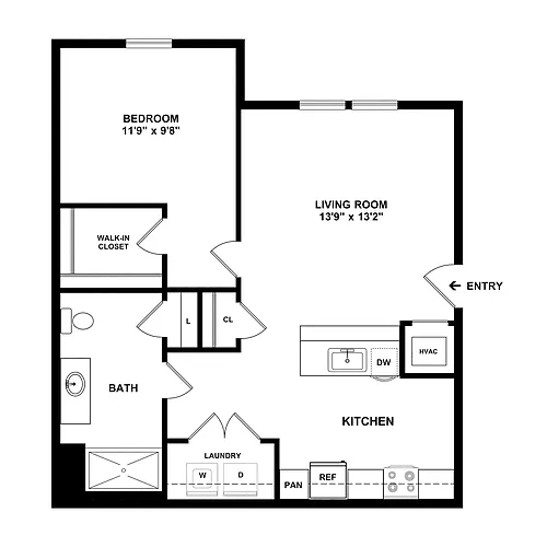 Floor plan Income-Restricted One Bedroom (60% AMI)