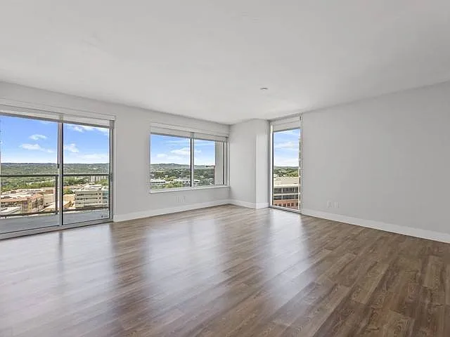 Plank wood flooring through the living space
