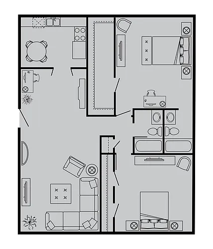 Floor plan 2 Bed, 2 Bath (E)