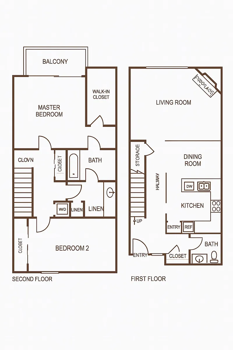 Floor plan Two Bedroom One and a Half Townhome