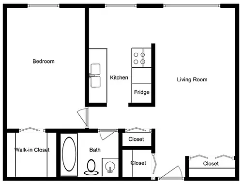 Floor plan 1 Bed Large - Classic
