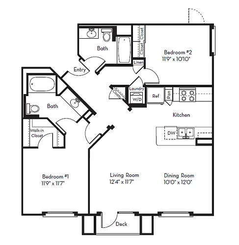 Floor plan 2 Bed 2 Bath Plan F