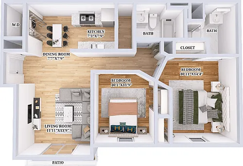 Floor plan The Jefferson 2 Bed 2 Bath