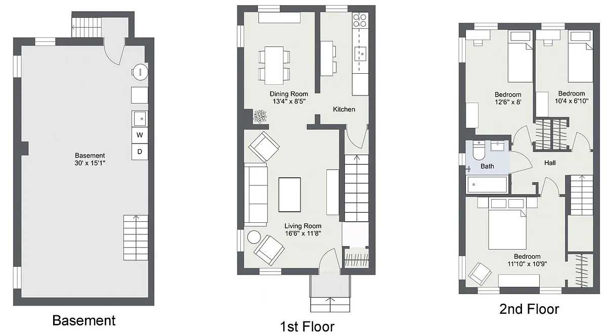 Floor plan 3 Bedroom 1 Bath Townhouse