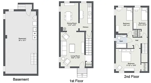 Floor plan 3 Bedroom 1 Bath Townhouse