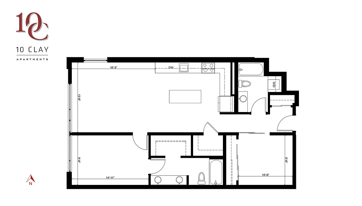 Floor plan 1 Bed, 2 Bath +Den