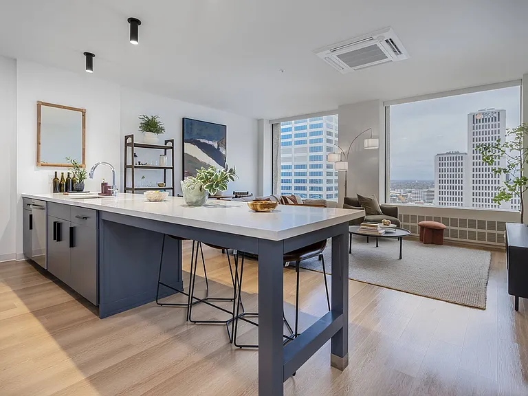Kitchen Island and Living Room
