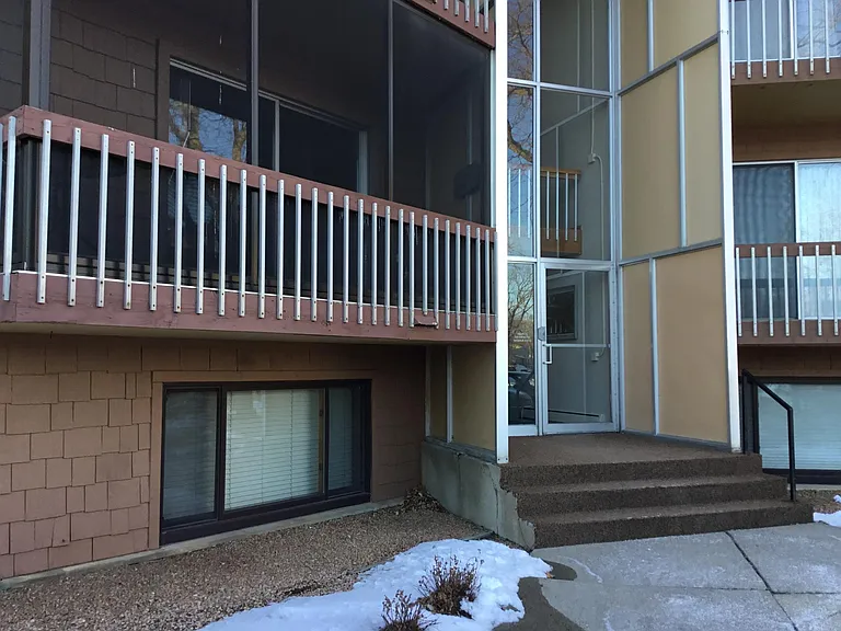 One of 2 entrances to building.