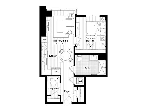 Floor plan MA24DG | 1 Bed | 1 Bath | Den