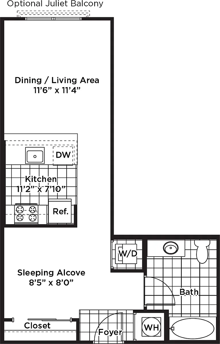 Floor plan Studio 1 Bath - S2A