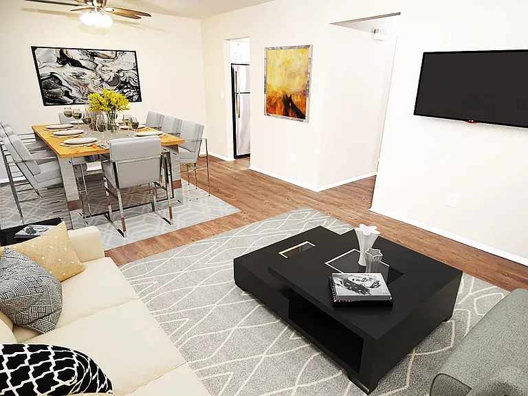 Main floor large living, dining, kitchen area