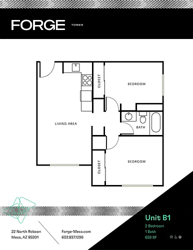 Floor plan 2 Bed/1 Bath