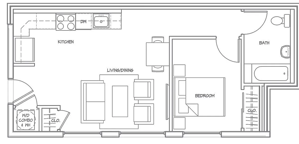 Floor plan 1Bed-1Bath (IB1G)