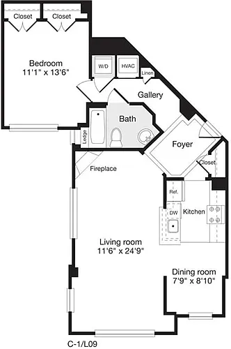 Floor plan 1 Bedroom V