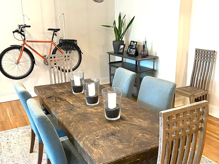 3" thick mahogany table with years and years of character. Vintage, craftsman chairs.