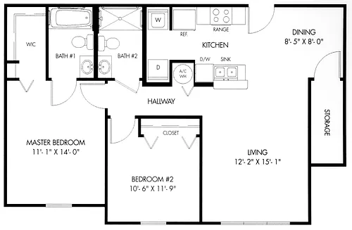 Floor plan B1 Two Bedroom 60%