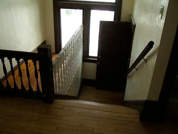 looking down the steps to one of the exits.