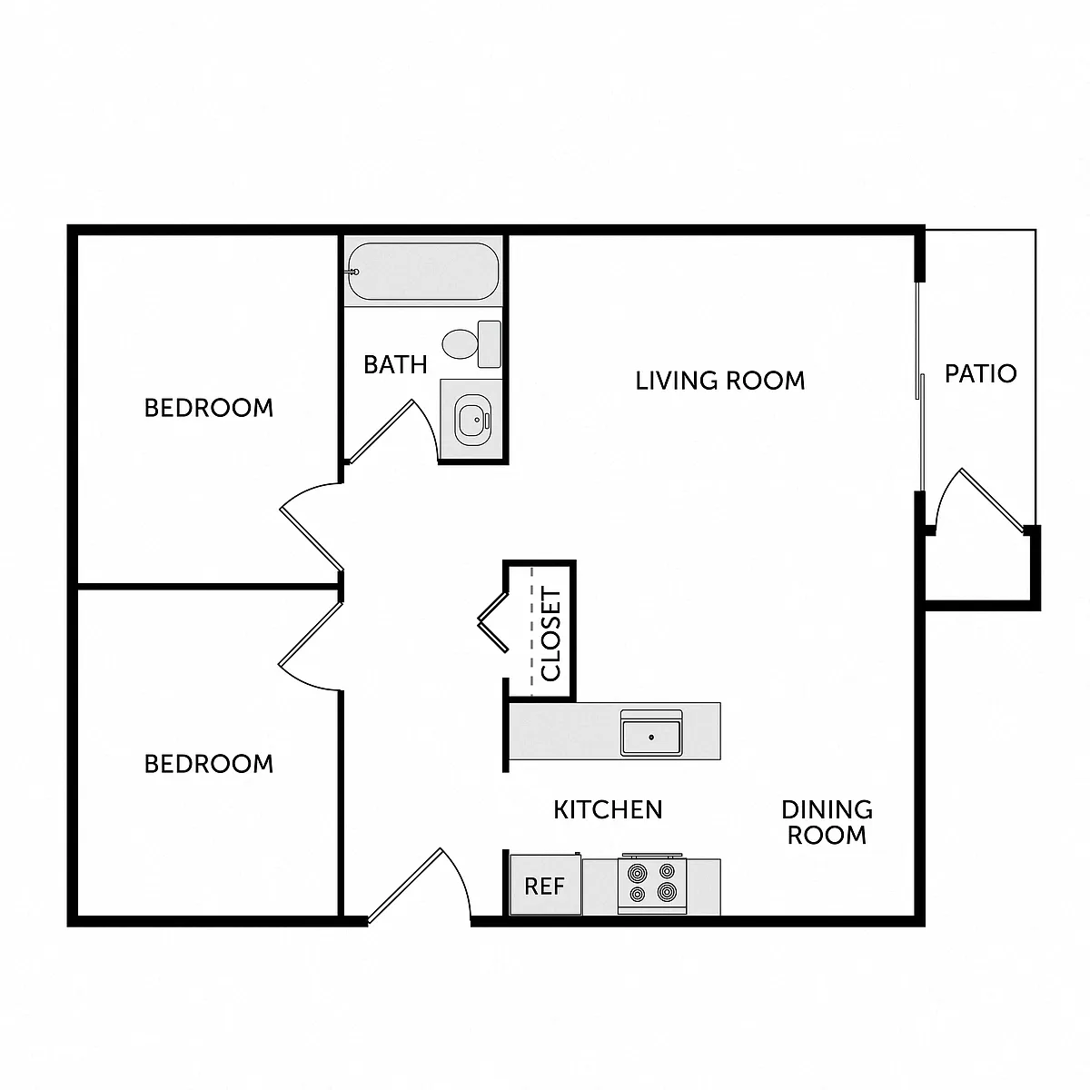 Floor plan 2 Bed 1 Bath