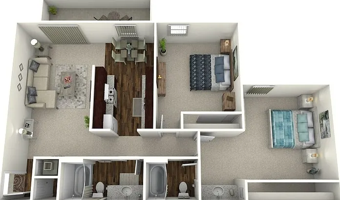 Timbers- 2 Bed 2 Bath Floorplan Diagram