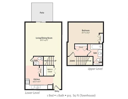 Floor plan One Bedroom 1.5 Bath Townhome