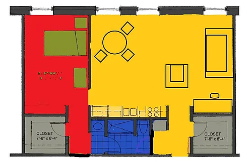 Floor plan Suite- 1 Bed, 1 Bath