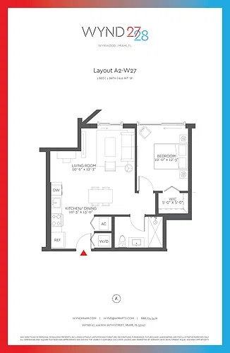 Floor plan W27 - 1BR 1BA (613 SF)