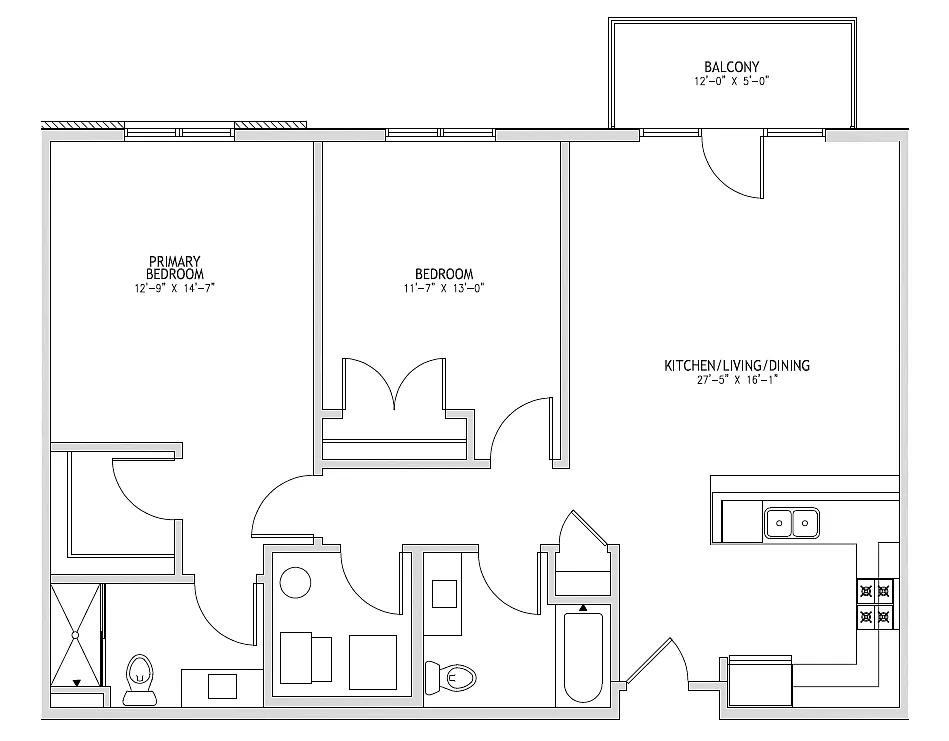 Floor plan 2 Bed, 2 Bath - Tier E