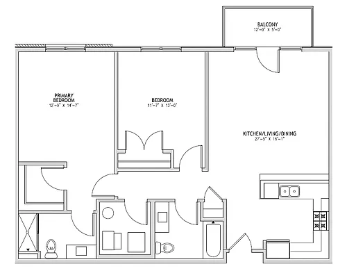Floor plan 2 Bed, 2 Bath - Tier E
