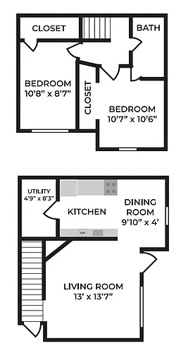 Floor plan 2 Bed, 1 Bath Townhome