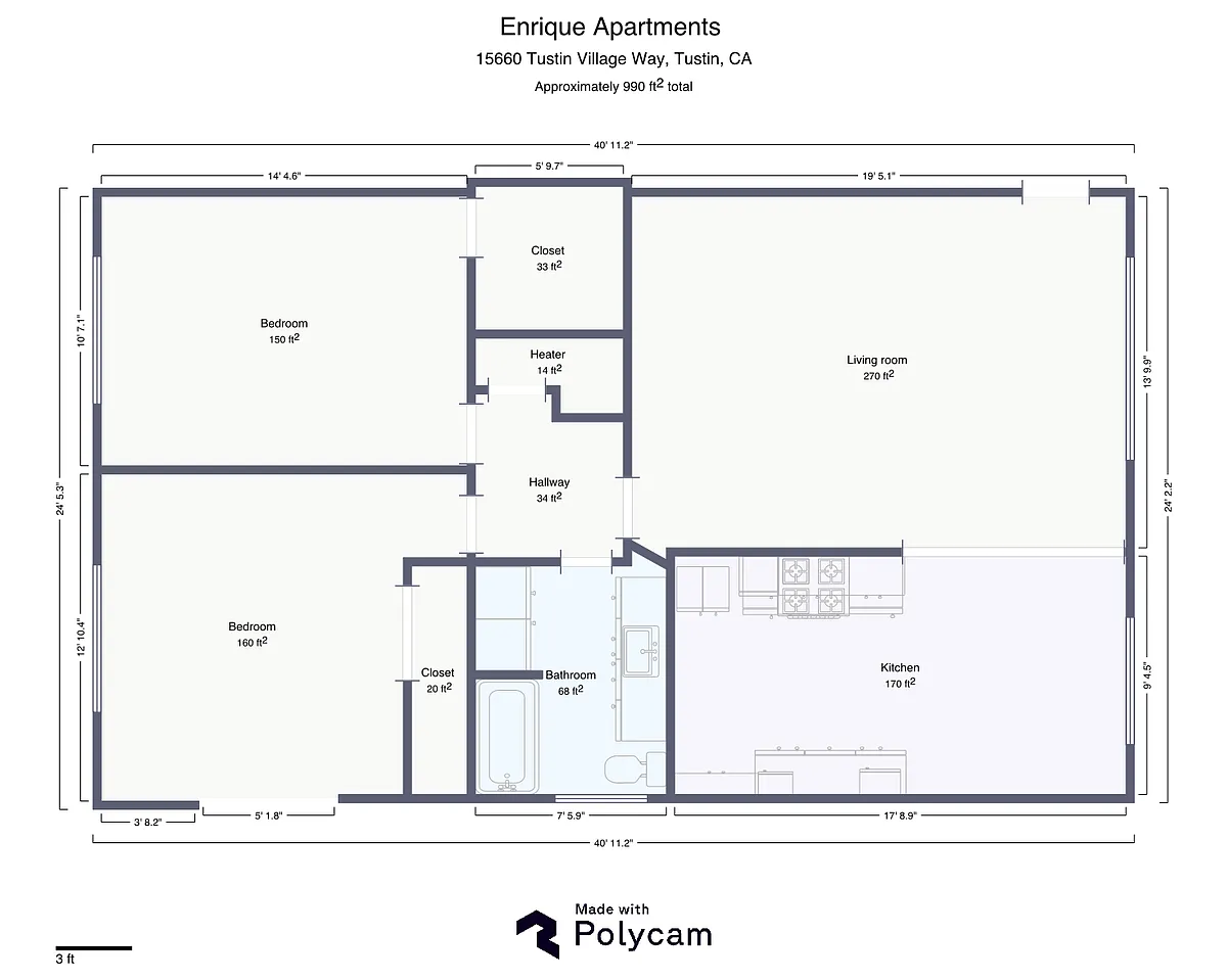 Floor plan 2 Bedroom 1 Bath