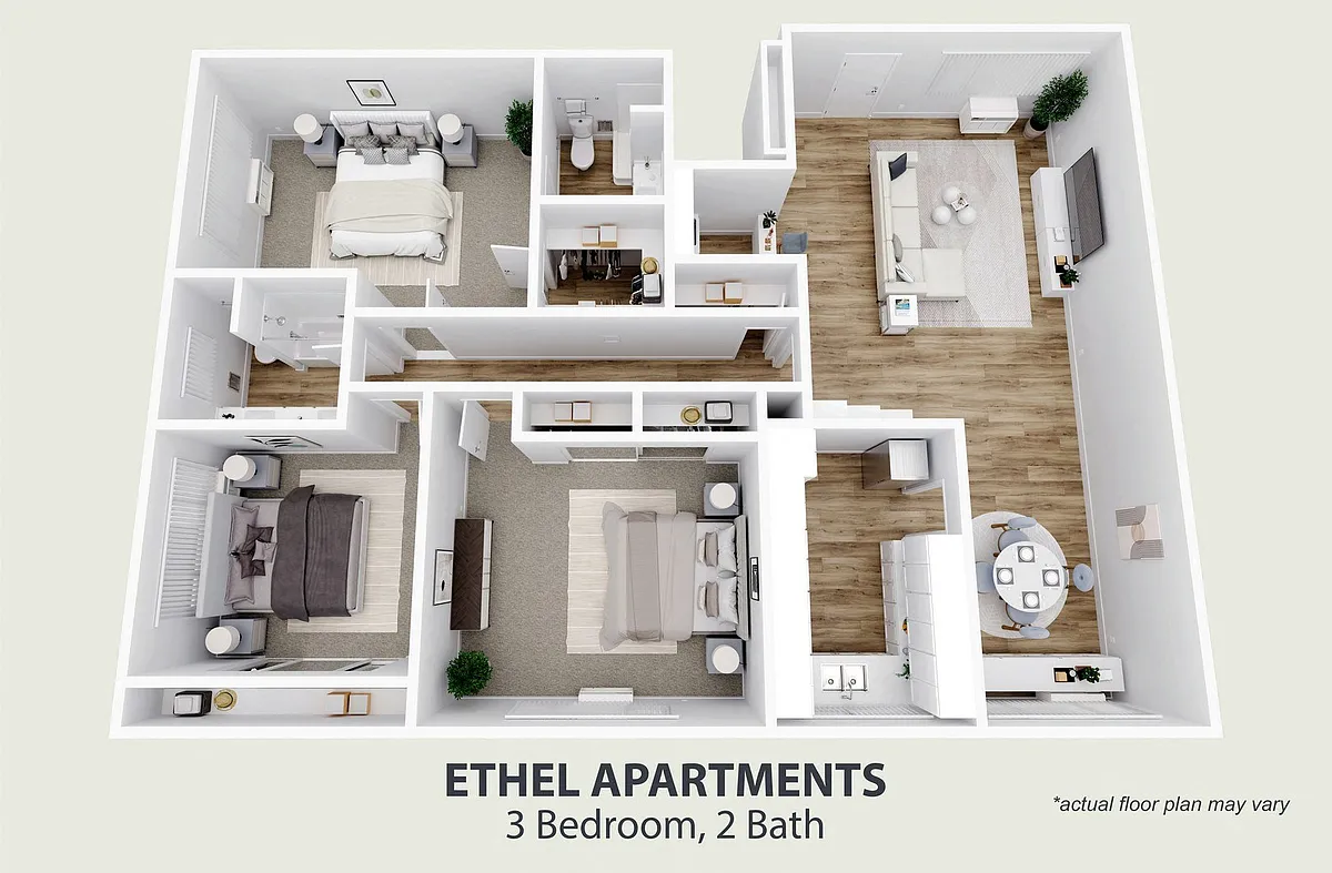 Floor plan 3 Bedroom, 2 Bath