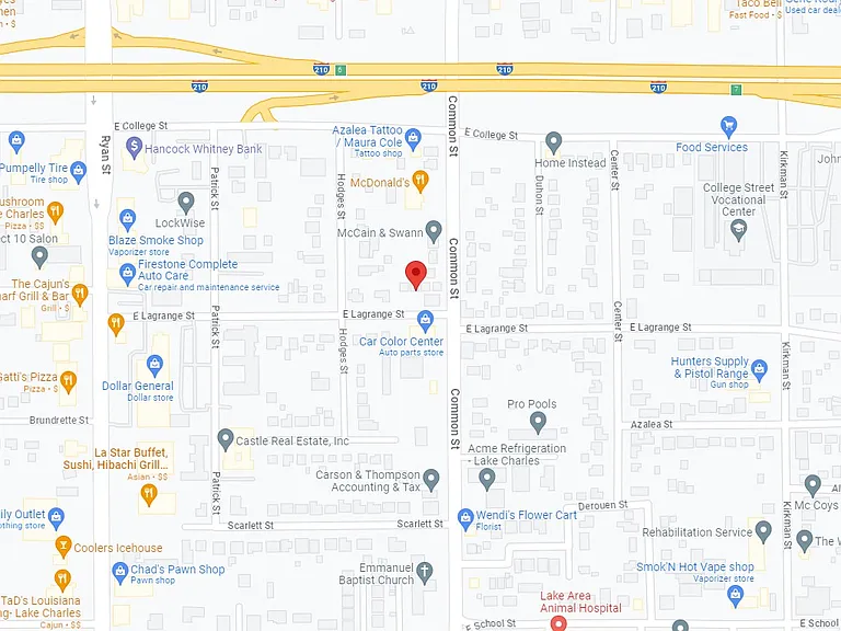 Map showing proximity of - 507 E Lagarange St, Lake Charles La to I-210 and Common St (blocks from I-210)