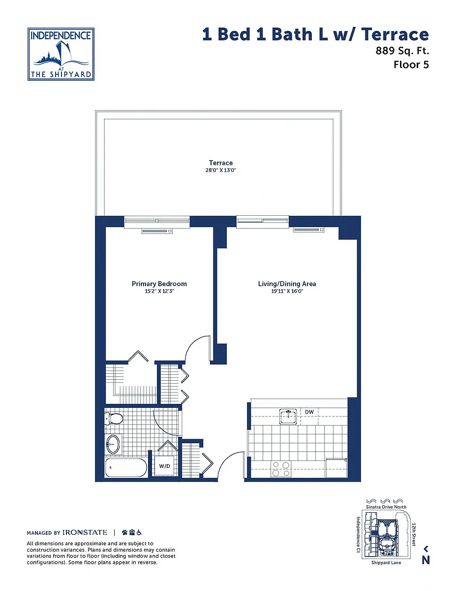 Floor plan 1 Bed 1 Bath L With Terrace