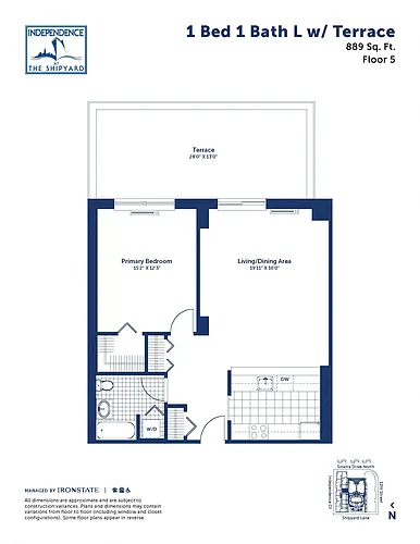 Floor plan 1 Bed 1 Bath L With Terrace