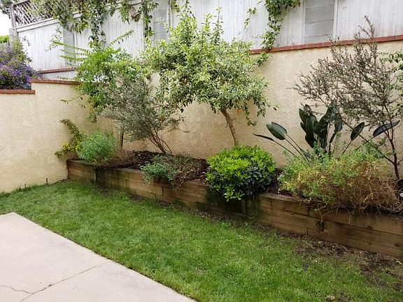 Enclosed backyard off downstairs master bedroom with patio.