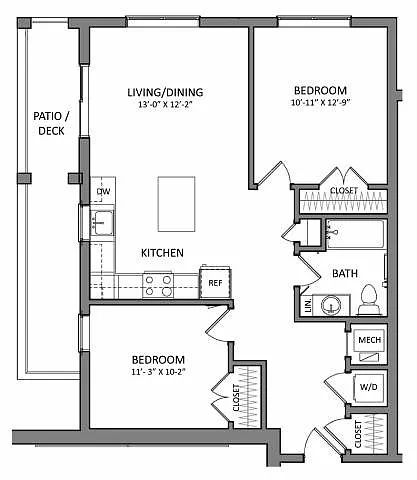 Floor plan Link B1A | 2 Bed | 1 Bath