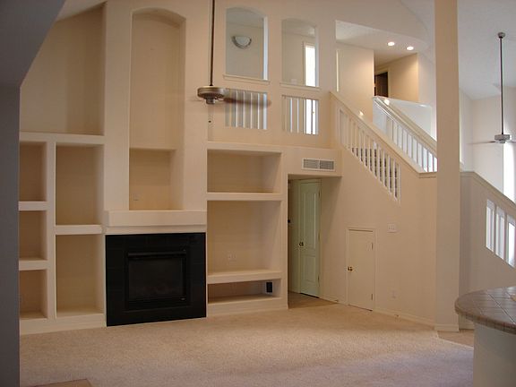family room with built ins