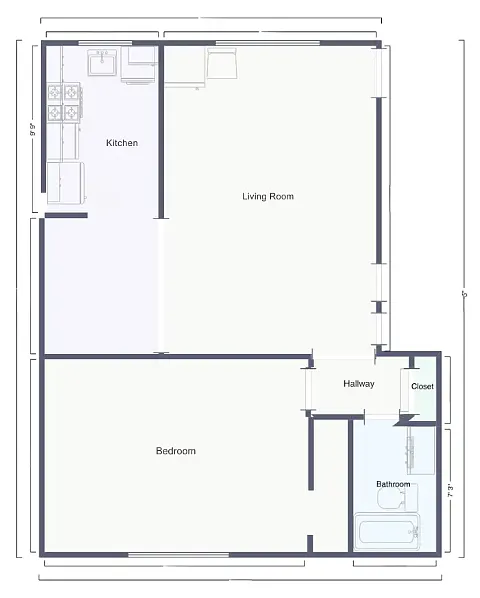 Floor plan 1 Bedroom Garden Style Renovated