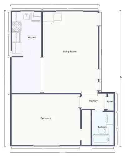 Floor plan 1 Bedroom Garden Style Renovated