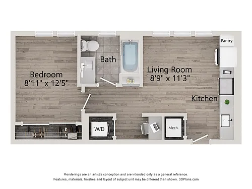 Floor plan 1 Bed/1 Bath-A1A