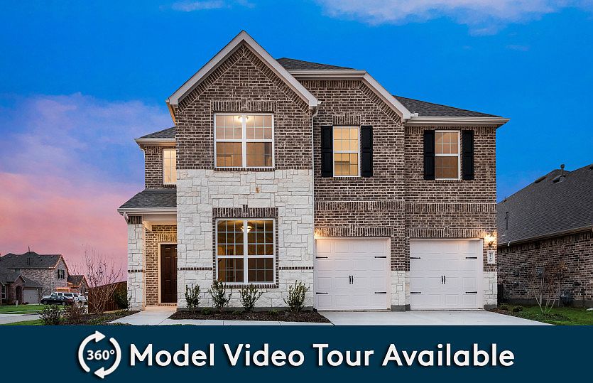 Exterior C with stone accents, shutters, and 2-car garage