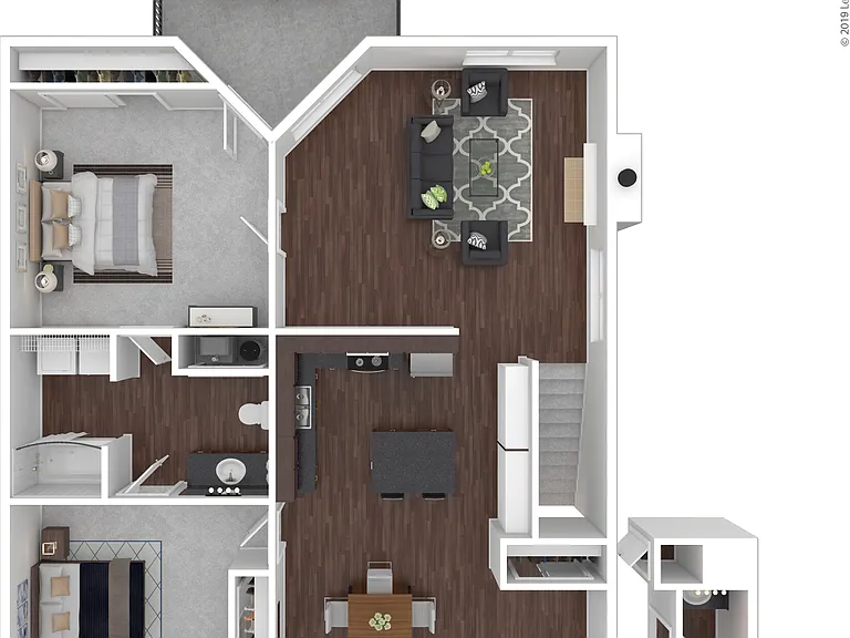 2 Bedroom, 1 Bath: Beds - 2: Baths - 1: SqFt Range - 1190 to 1190