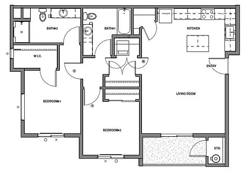 Floor plan 2 Bedroom 2 Bath