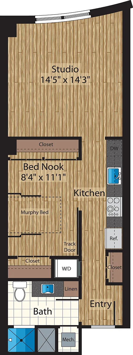 Floor plan One Bedroom F 638