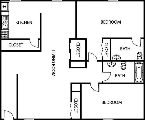 Floor plan 2 Bedroom 1 and a Half Bath
